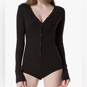 Moxeay V Neck One Piece Bodysuit Long Sleeve Bodycon Romper NWOT